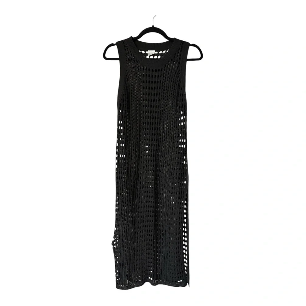 Waves to Coast Black Sleeveless Crochet Midi Maxi Dress Women’s Med Swim Coverup - Picture 3 of 12
